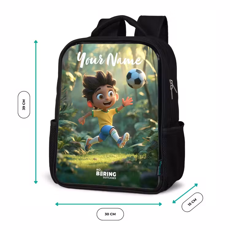 Jongen - Voetbal - Bos - Bomen Rugzak - Zwart middel -productfoto_formaten