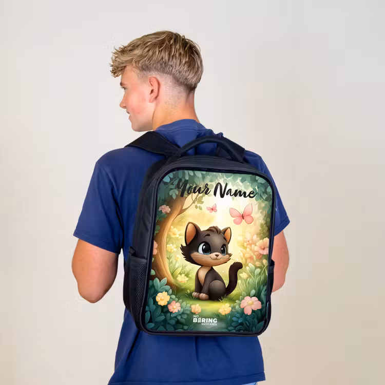 Kat - Vlinder - Bloemen Rugzak - Zwart middel -sfeer8