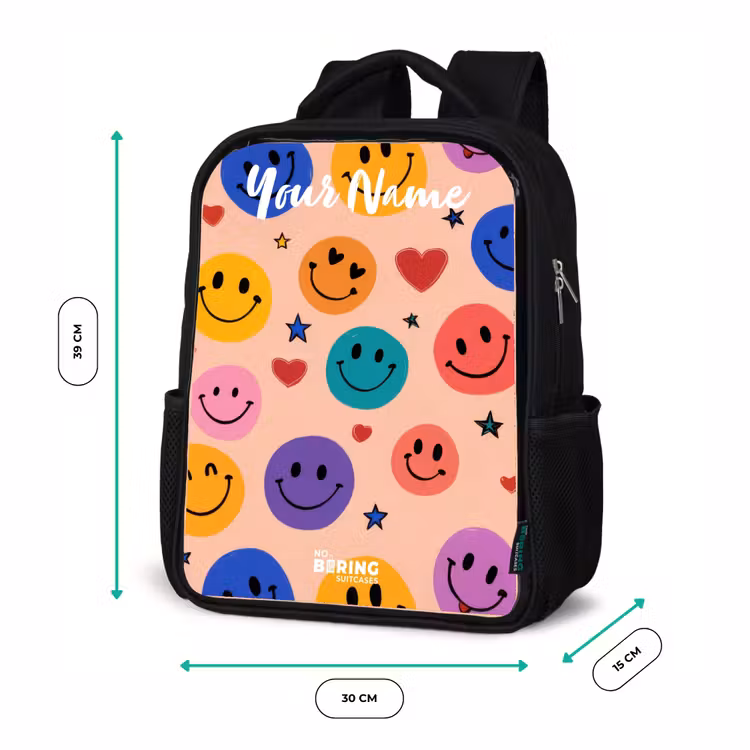 Vrolijk Smiley-patroon Rugzak - Zwart middel -productfoto_formaten