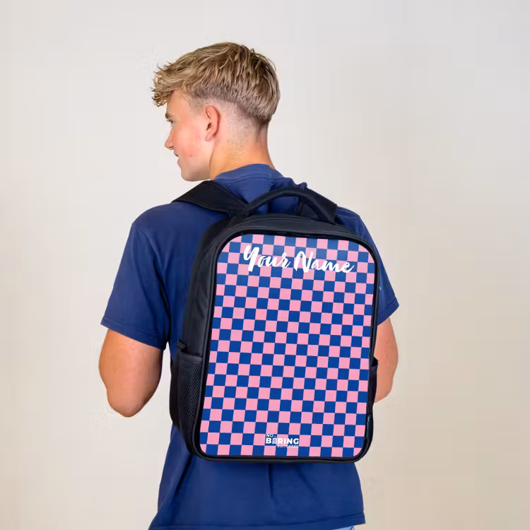 Blokjes - Blauw - Roze Rugzak - Zwart middel -sfeer8