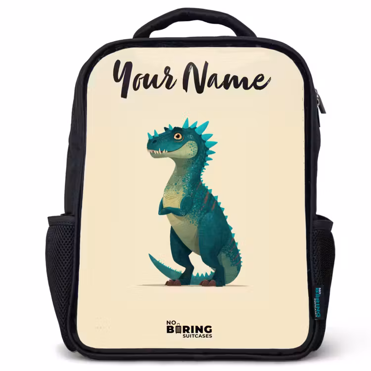 Dino - Dier - Blauw - Groen Rugzak - Zwart middel -3d