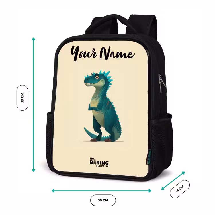 Dino - Dier - Blauw - Groen Rugzak - Zwart middel -productfoto_formaten