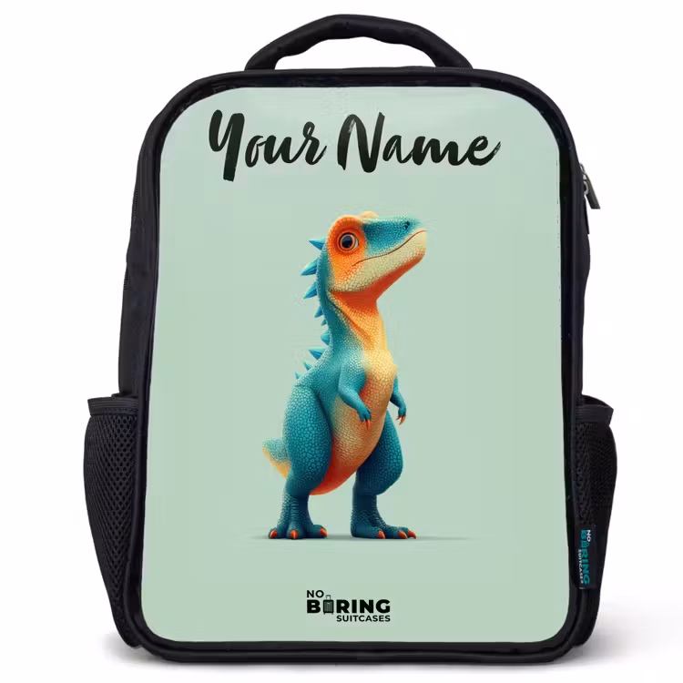 Dino - Dier - Groen - Oranje Rugzak - Zwart middel -3d