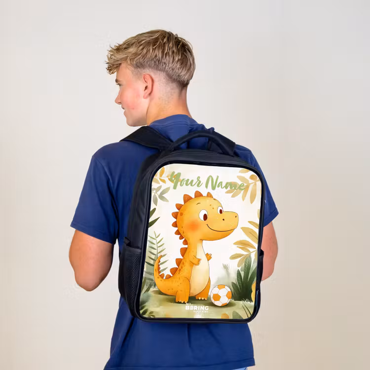 Dino - Voetbal - Oranje Rugzak - Zwart middel -sfeer8