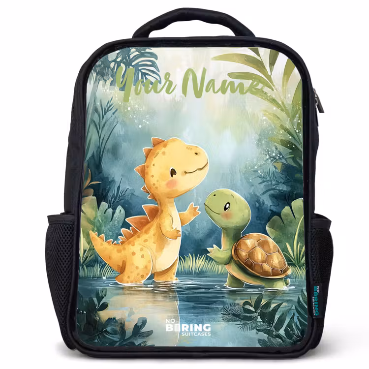Dino - Schildpad - Jungle Rugzak - Zwart middel -3d