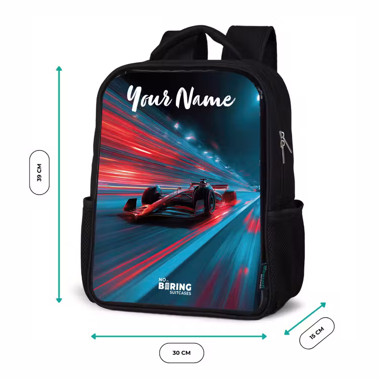 Formule 1 - Raceauto - Rood - Neonverlichting Rugzak - Zwart middel -productfoto_formaten