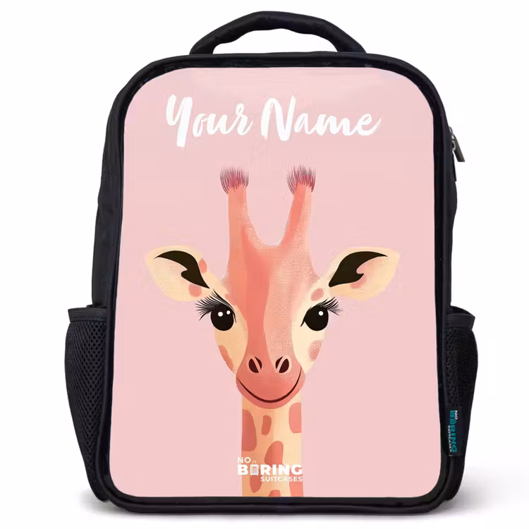 Giraffe - Wimpers - Minimalistisch - Roze Rugzak - Zwart middel -3d