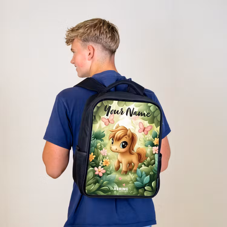 Paard - Bloemen - Vlinders Rugzak - Zwart middel -sfeer8