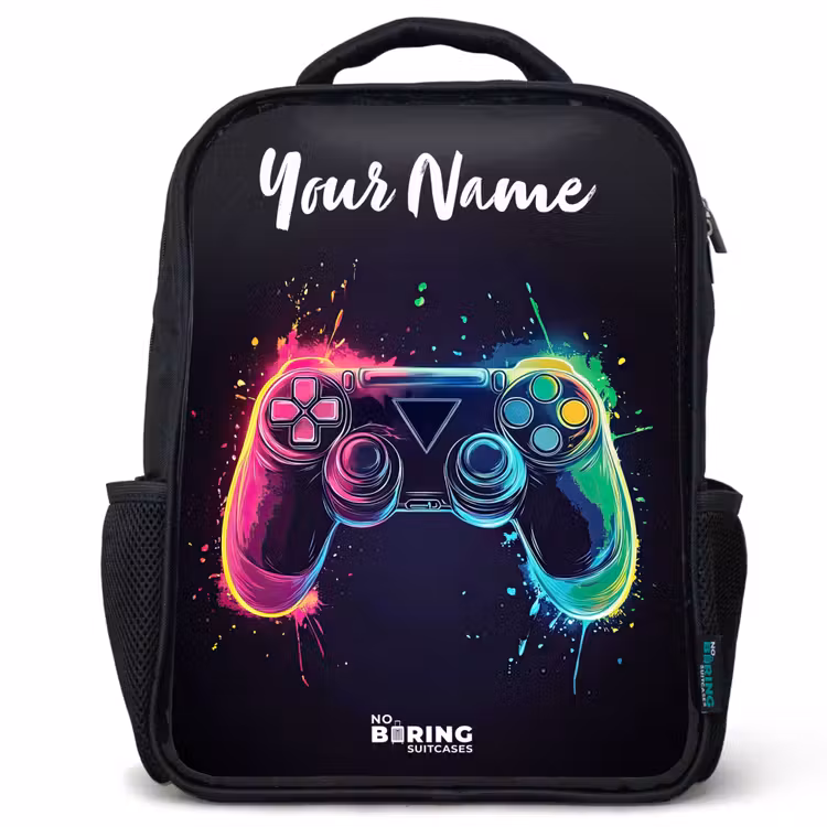 Neon - Controller - Verfspatten - Game Rugzak - Zwart middel -3d