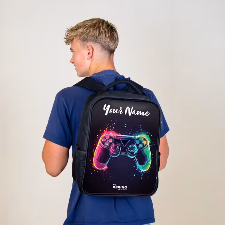 Neon - Controller - Verfspatten - Game Rugzak - Zwart middel -sfeer8