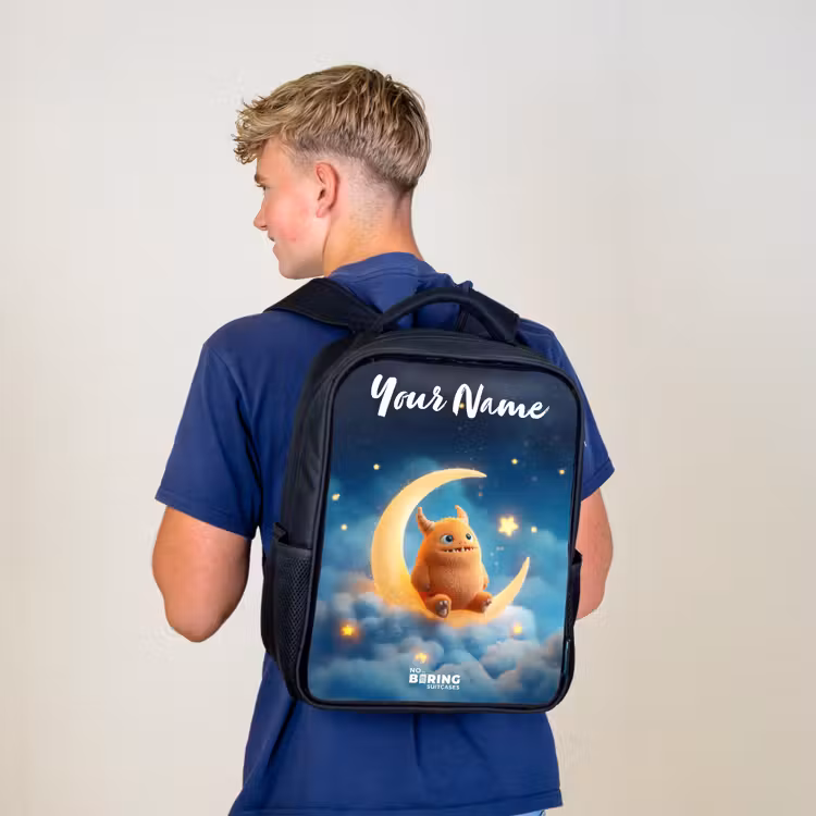 Oranje monster op maansikkel Rugzak - Zwart middel -sfeer8