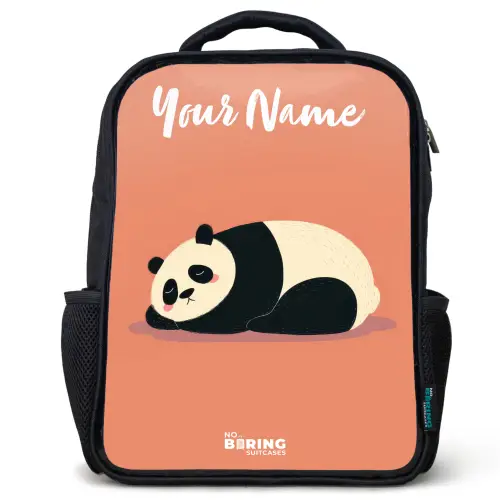 Panda - Slapen - Oranje Rugzak - Zwart middel -3d