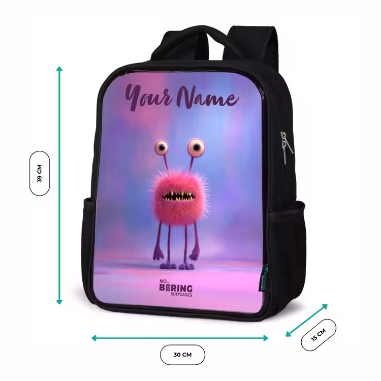 Roze harig monster met grote ogen Rugzak - Zwart middel -productfoto_formaten