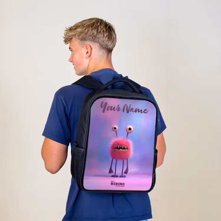 Roze harig monster met grote ogen Rugzak - Zwart middel -sfeer8