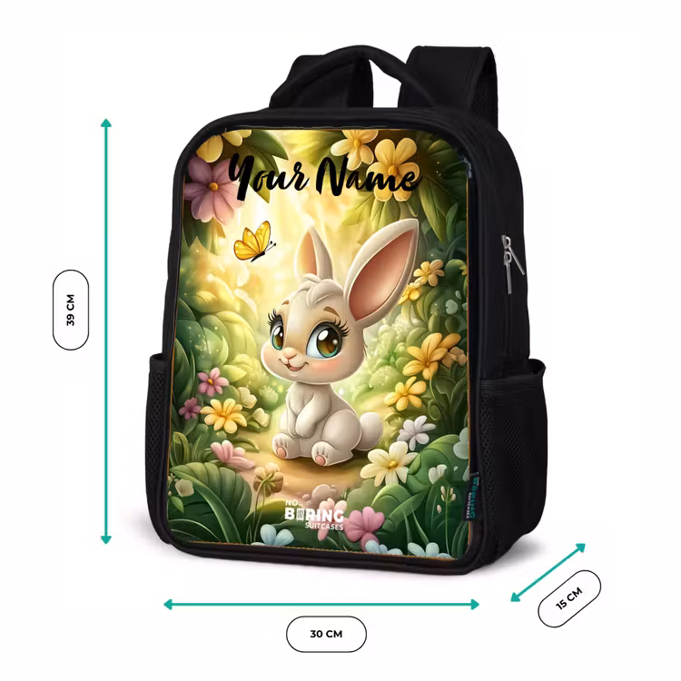 Konijn - Zonlicht - Sprookjesachtig - Vlinder Rugzak - Zwart middel -productfoto_formaten