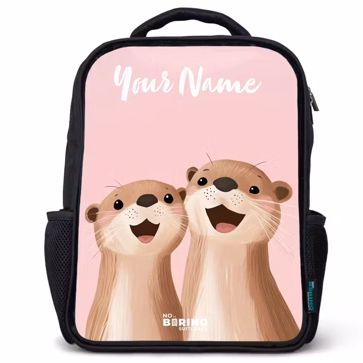 Glimlach - Otters - Roze - Illustratie Rugzak - Zwart middel -3d