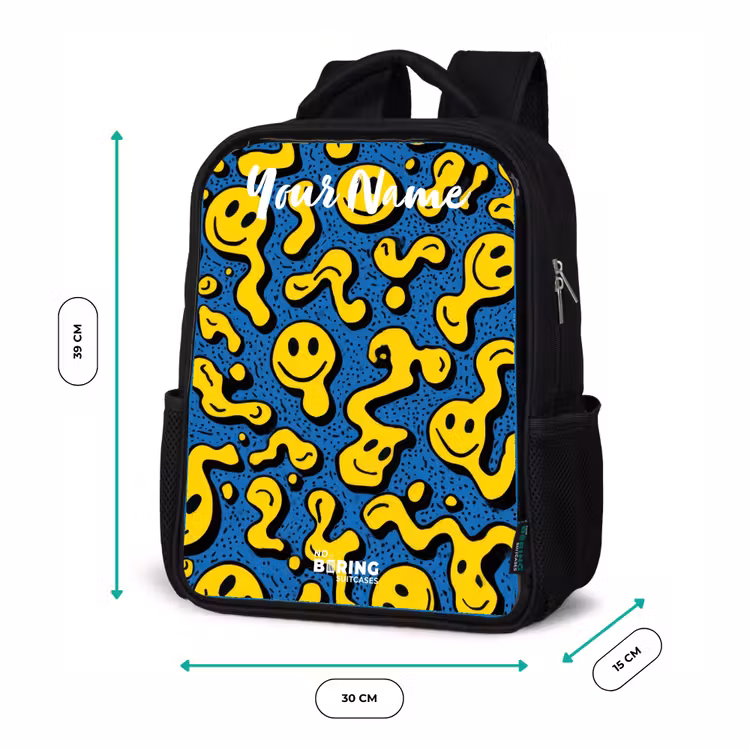 Smiley - Geel - Blauw Rugzak - Zwart middel -productfoto_formaten