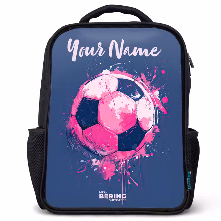 Voetbalvibes - Verf - Roze - Blauw Rugzak - Zwart middel -3d