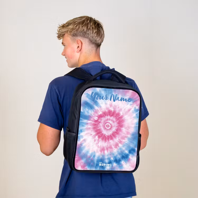Tie dye - Abstract - Blauw - Roze Rugzak - Zwart middel -sfeer8
