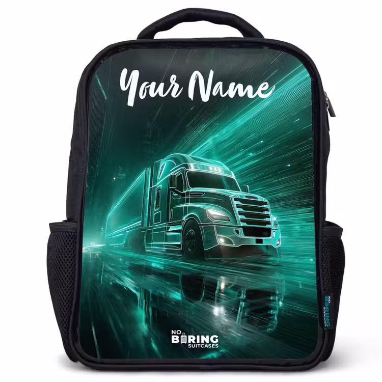 Vrachtwagen - Stad - Groen - Neon Rugzak - Zwart middel -3d