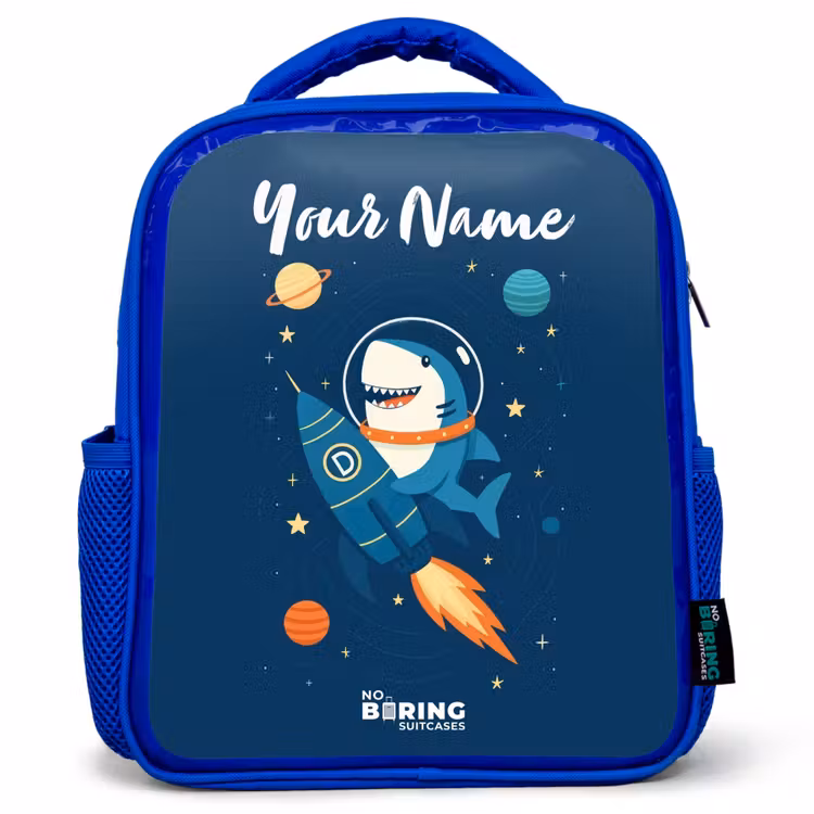 Dier - Ruimte - Planeet - Raket Kinderrugzak - Blauw middel -3d