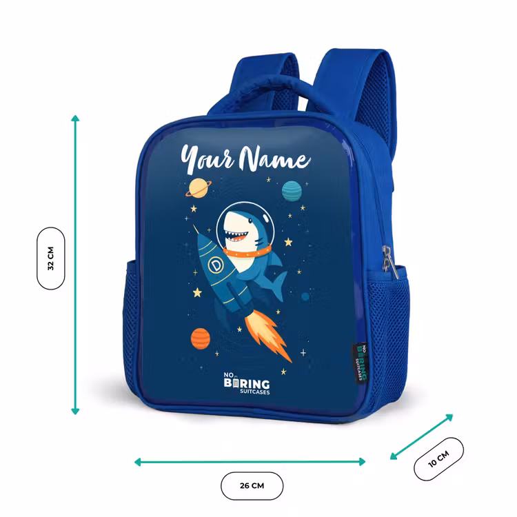 Dier - Ruimte - Planeet - Raket Kinderrugzak - Blauw middel -productfoto_formaten