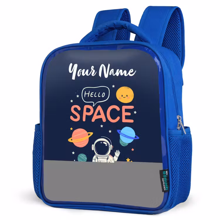 Astronaut - Quote - Planeten - Sterren Kinderrugzak - Blauw middel -schuin
