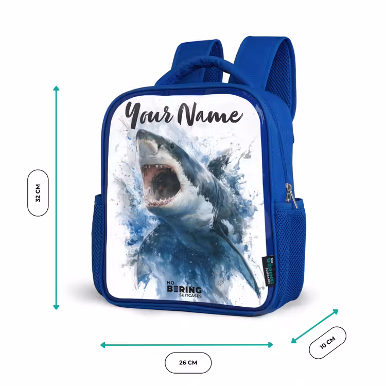 Aanvallende haai in waterverf Kinderrugzak - Blauw middel -productfoto_formaten