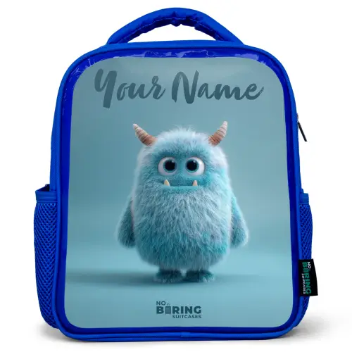Blauw pluizig monster met hoorns Kinderrugzak - Blauw middel -3d