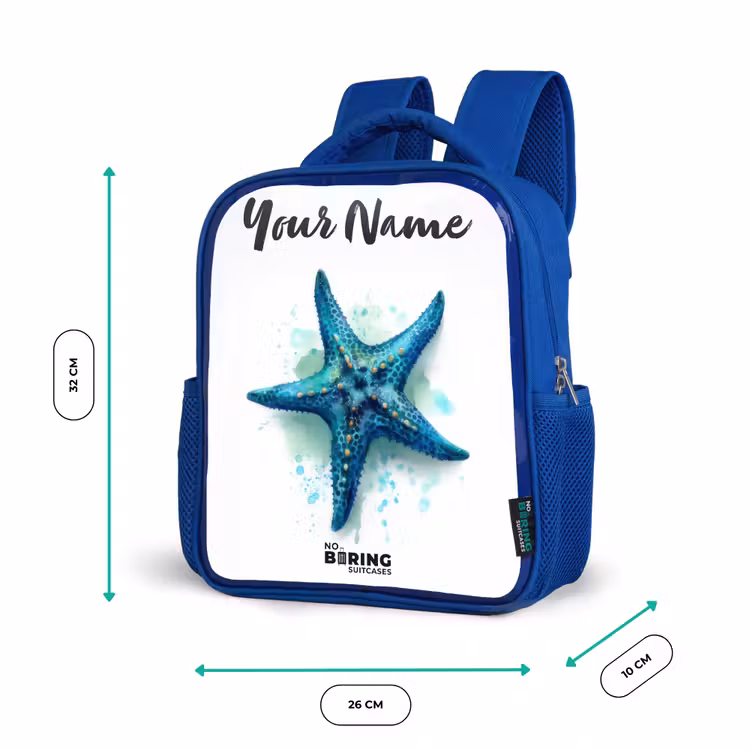 Blauwe Zeester op Witte Achtergrond Kinderrugzak - Blauw middel -productfoto_formaten