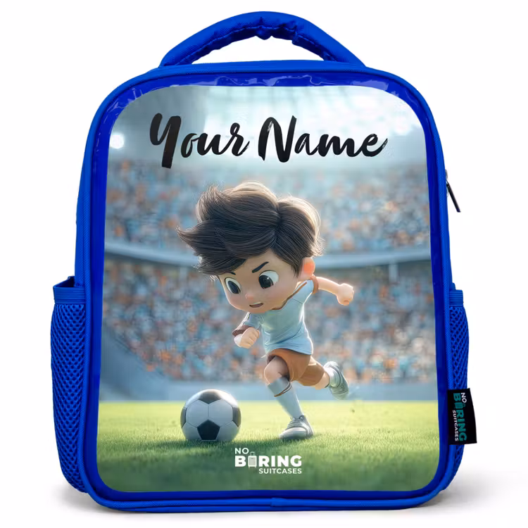 Jongen - Voetbal - Stadion - Zonlicht Kinderrugzak - Blauw middel -3d