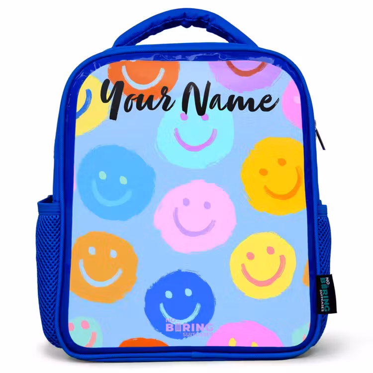 Vrolijk patroon van smileys Kinderrugzak - Blauw middel -3d