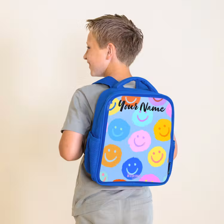 Vrolijk patroon van smileys Kinderrugzak - Blauw middel -sfeer2