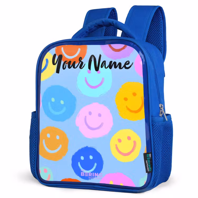 Vrolijk patroon van smileys Kinderrugzak - Blauw middel -schuin