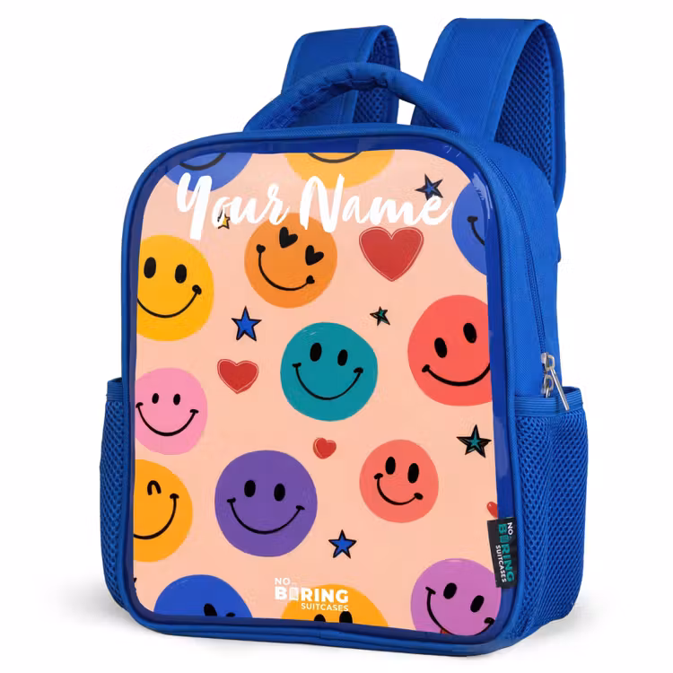 Vrolijk Smiley-patroon Kinderrugzak - Blauw middel -schuin