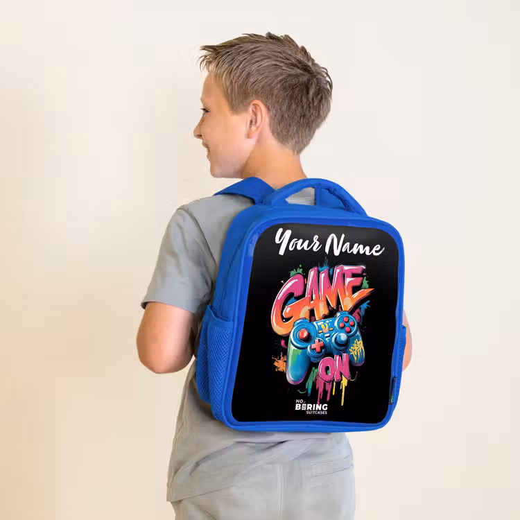 Controller - Game - Graffiti - Tekst Kinderrugzak - Blauw middel -sfeer2