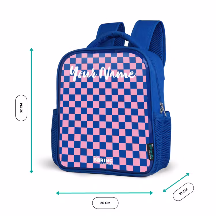 Blokjes - Blauw - Roze Kinderrugzak - Blauw middel -productfoto_formaten