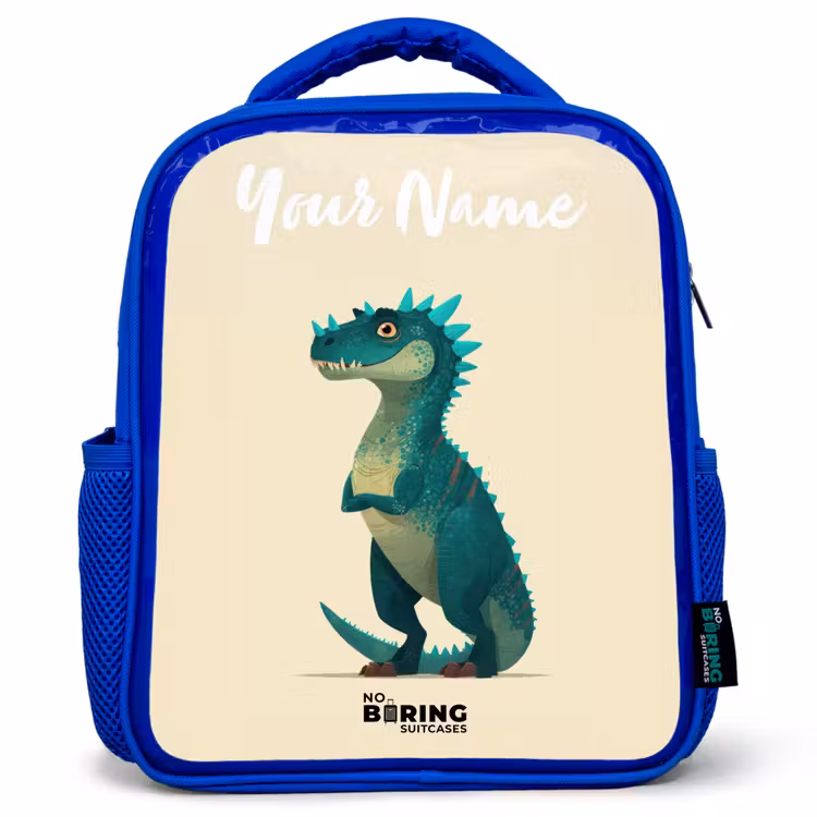 Dino - Dier - Blauw - Groen Kinderrugzak - Blauw middel -3d