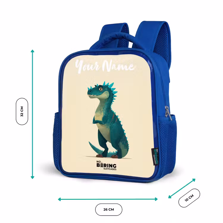 Dino - Dier - Blauw - Groen Kinderrugzak - Blauw middel -productfoto_formaten