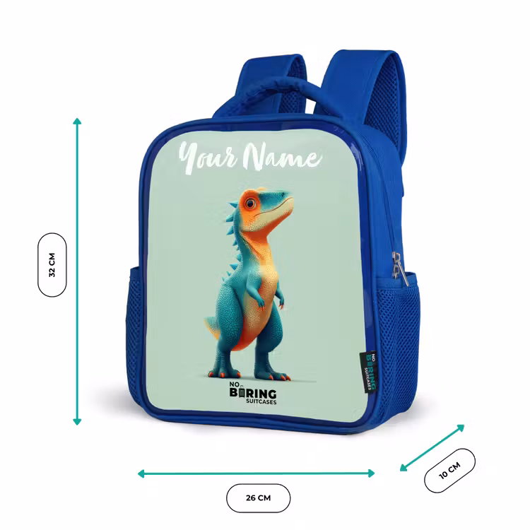 Dino - Dier - Groen - Oranje Kinderrugzak - Blauw middel -productfoto_formaten