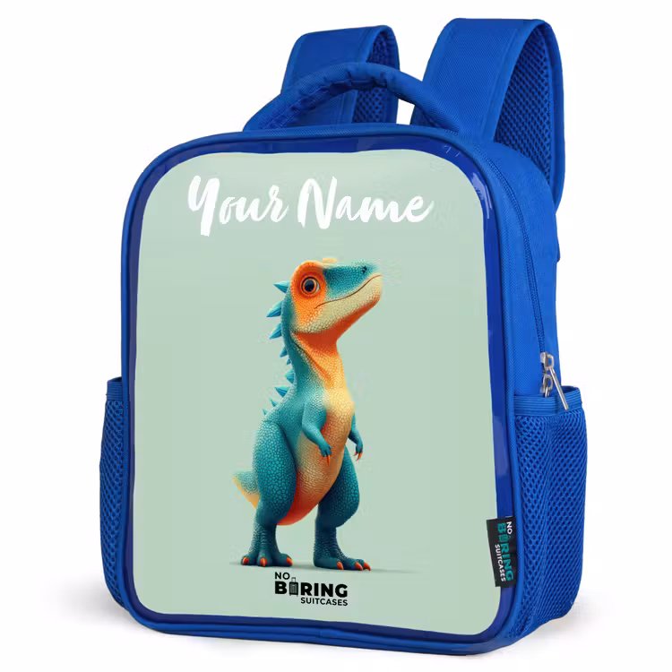 Dino - Dier - Groen - Oranje Kinderrugzak - Blauw middel -schuin