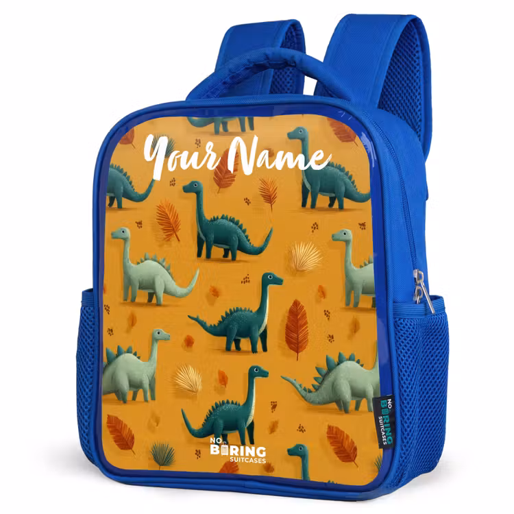 Dino - Dieren - Patroon Kinderrugzak - Blauw middel -schuin