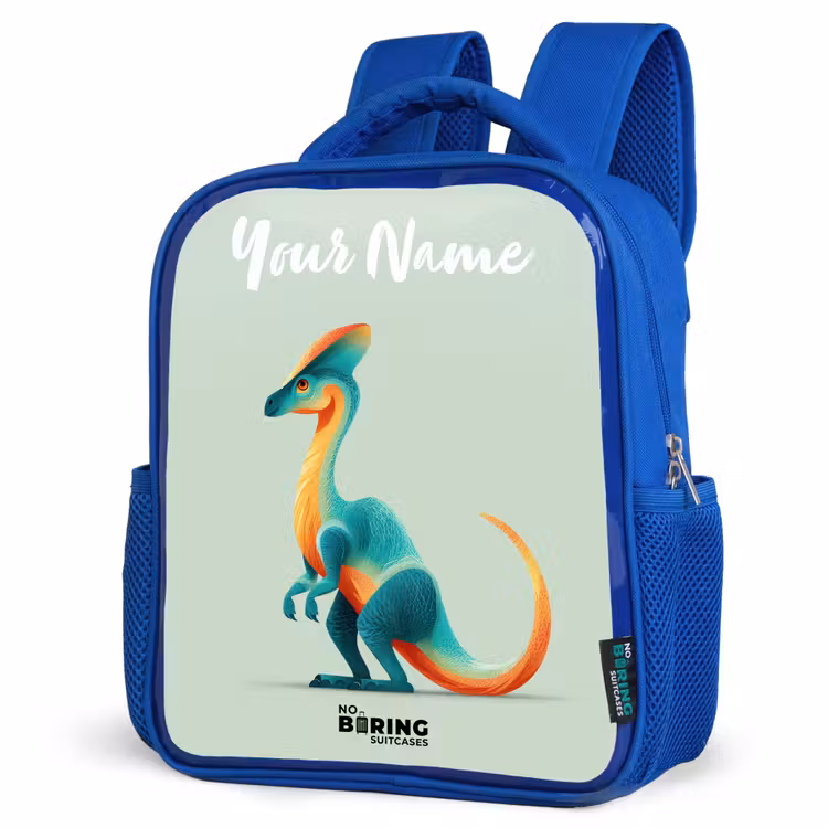 Dino - Blauw - Dier Kinderrugzak - Blauw middel -schuin