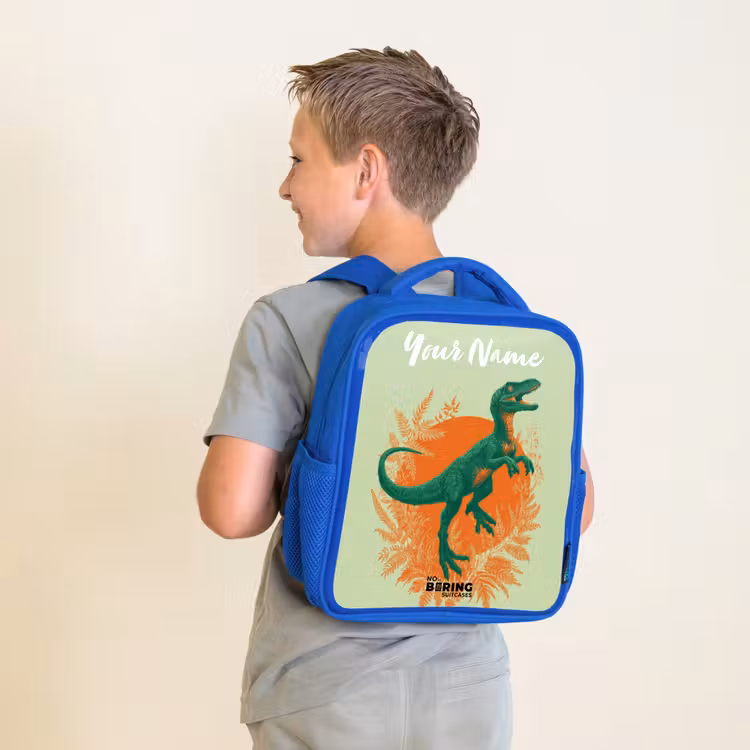 Dino - Natuur - Groen Kinderrugzak - Blauw middel -sfeer2