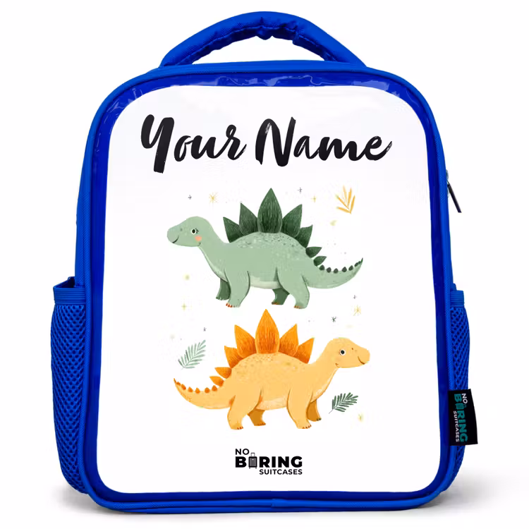 Dinos - Dieren - Groen - Oranje Kinderrugzak - Blauw middel -3d