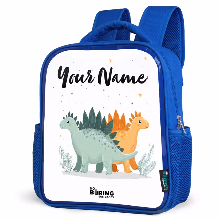 Dinos - Dieren - Sterren Kinderrugzak - Blauw middel -schuin