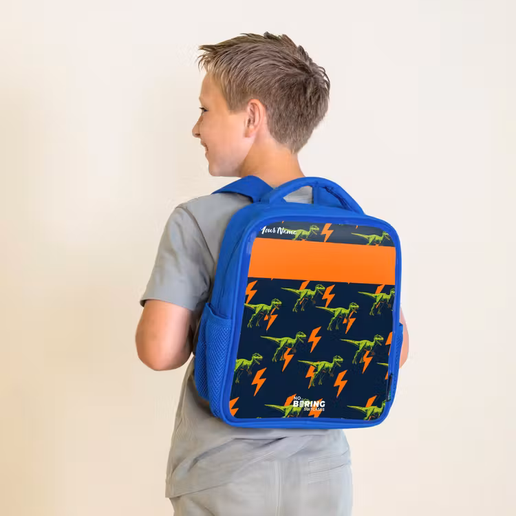 Dinos - Bliksem - Dieren - Blauw Kinderrugzak - Blauw middel -sfeer2