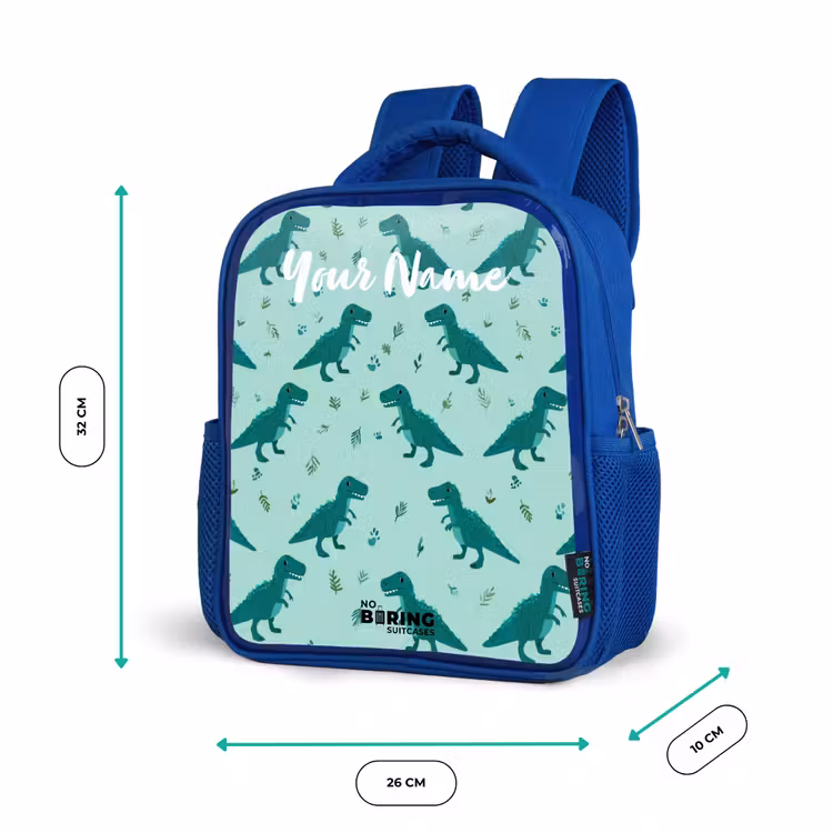 Dinos - Patroon - Groen Kinderrugzak - Blauw middel -productfoto_formaten