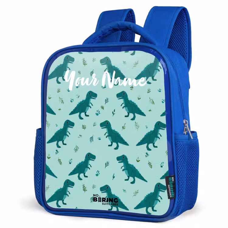 Dinos - Patroon - Groen Kinderrugzak - Blauw middel -schuin