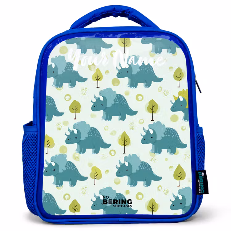Dinos - Patroon - Natuur Kinderrugzak - Blauw middel -3d